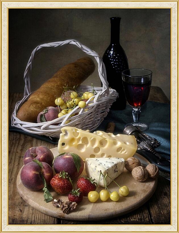 Картина - Натюрморт вино и сыр