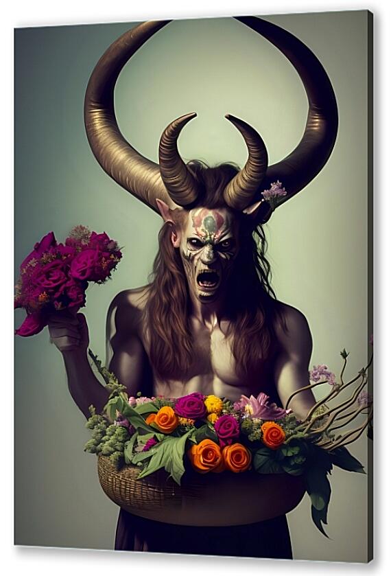 Постер (плакат) - Демон держит корзину с цветами