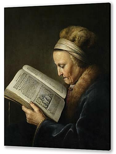 Oude vrouw lezend in een lectionarium	
