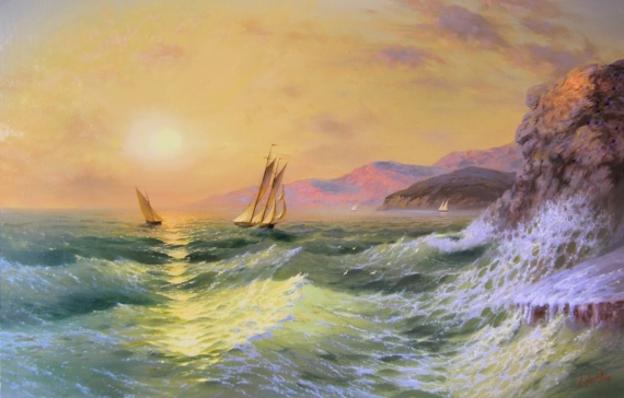 Постер (плакат) Волнение моря на закате