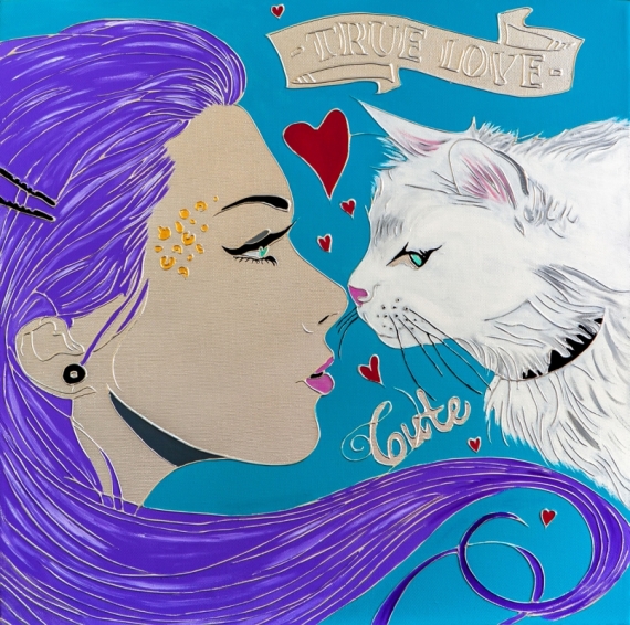 Постер (плакат) Девушка и кошка