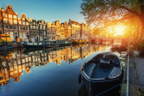 Постер (плакат) Амстердамский канал на закате