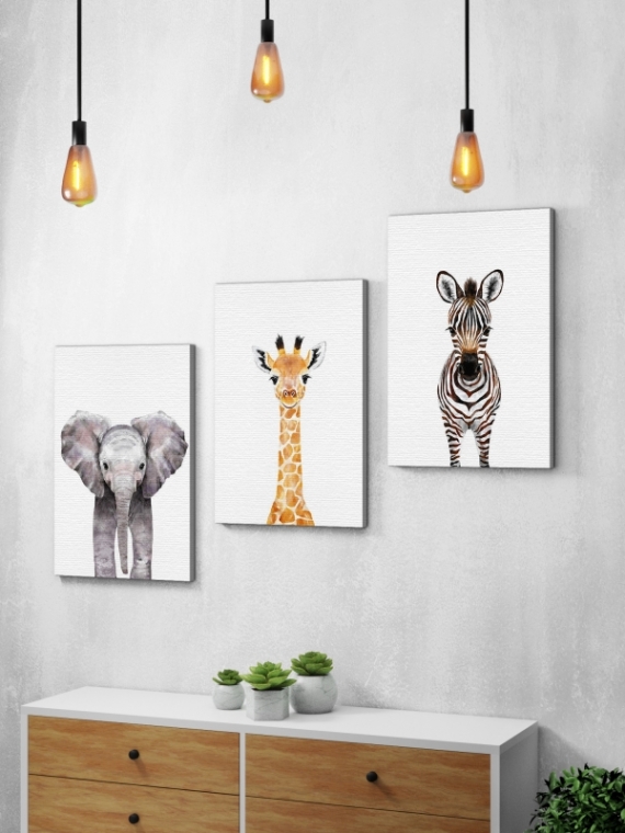 Магнитная панель на холодильник - Слон, жираф и зебра