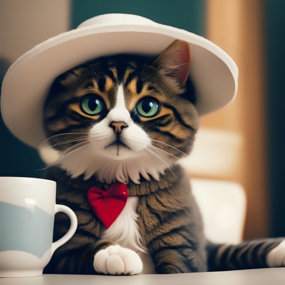 Постер (плакат) Кот в шляпе с чашечкой чая