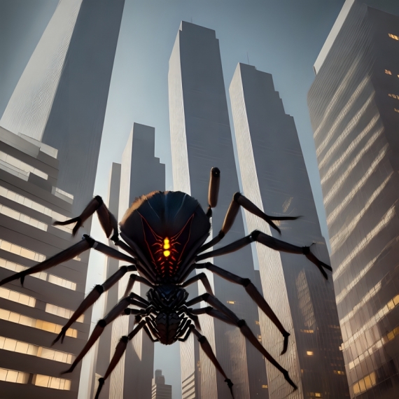 Постер (плакат) Большой паук и многоэтажки