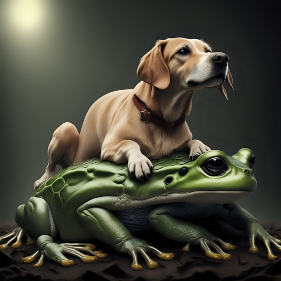 Постер (плакат) Собака на огромной лягушке