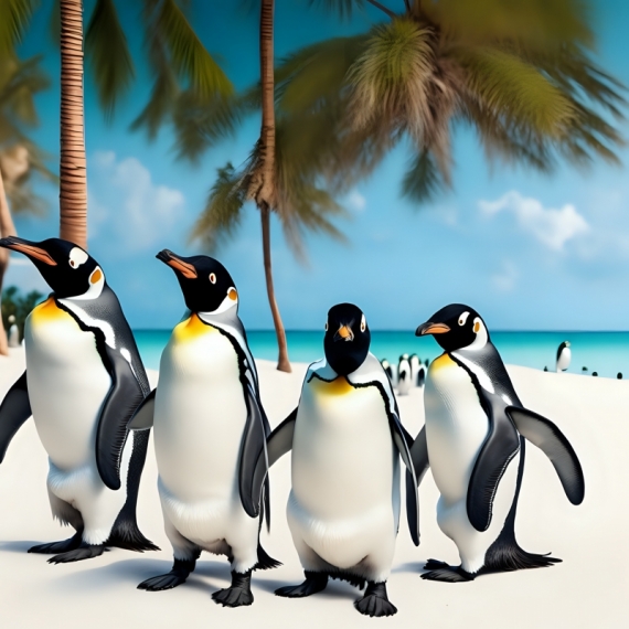 Постер (плакат) Пингвины на пляже