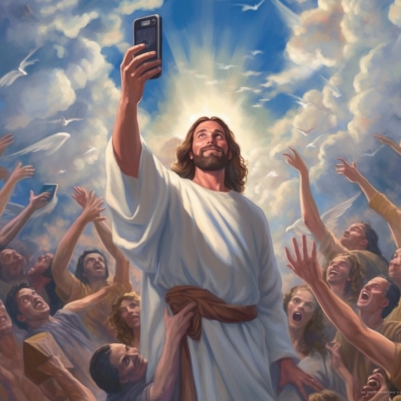 Постер (плакат) Иисус с телефоном