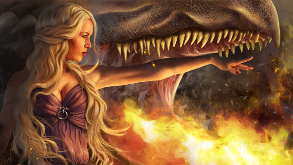 Постер (плакат) Пламя дракона и Дейнериз - арт
