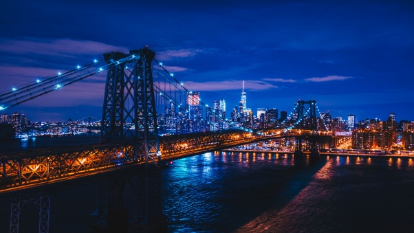 Постер (плакат) Бруклинский мост ночью
