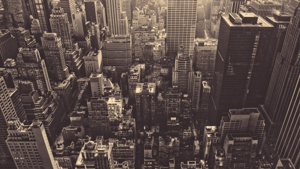 Постер (плакат) Черно-белые небоскребы Нью-Йорка
