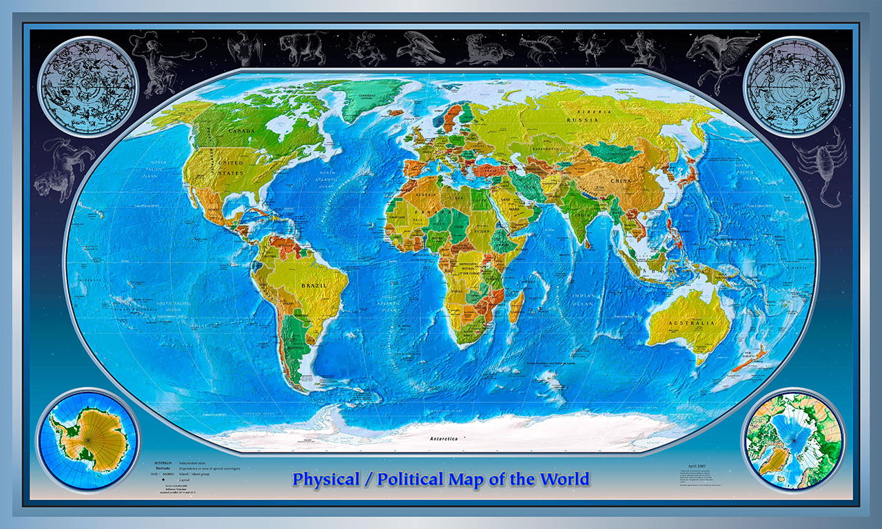 Постер (плакат) Цветная карта мира
