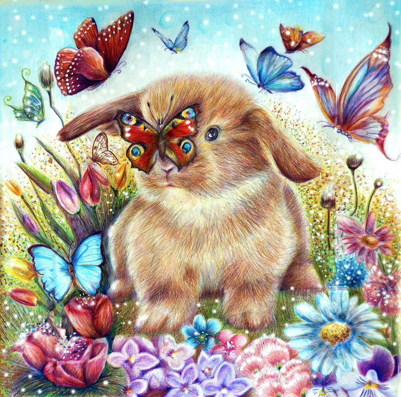 Постер (плакат) Бабочки и зайчик