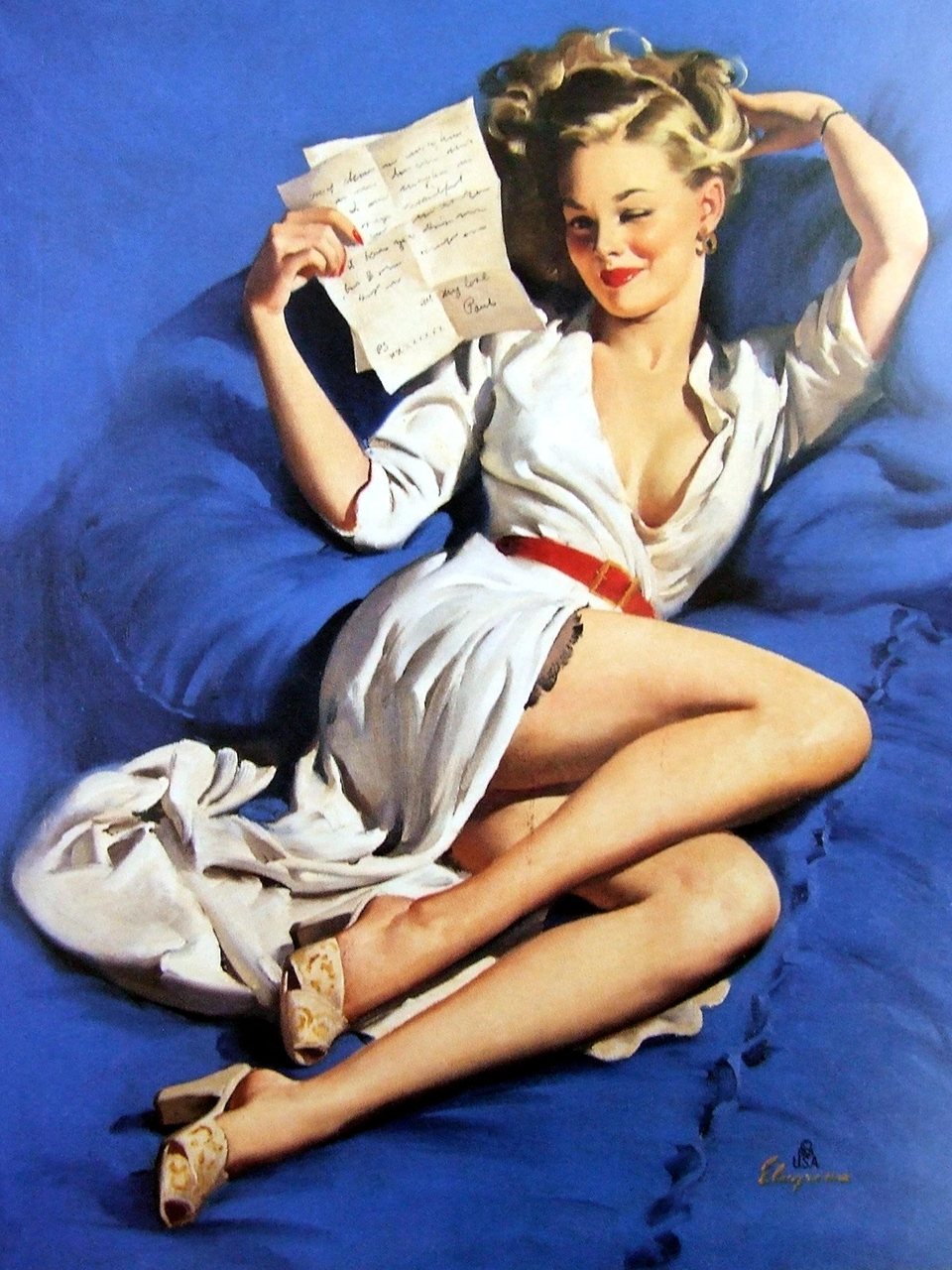 Постер (плакат) Джил Элвгрен: Девушка на голубых простынях

