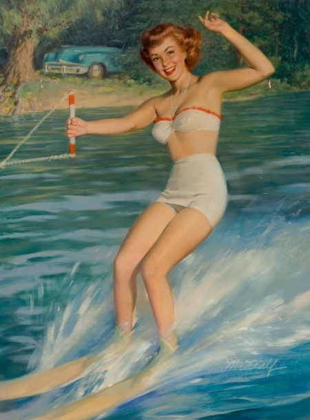 Постер (плакат) Рыжая девушка на водных лыжах