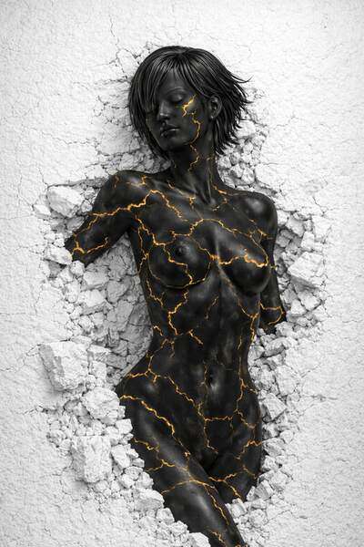 Постер Золотые линии на теле