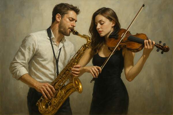 Постер Саксофонист и Скрипачка