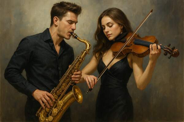 Постер Саксофонист и Скрипачка