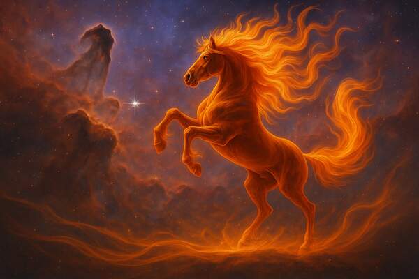 Постер Космический огненный конь