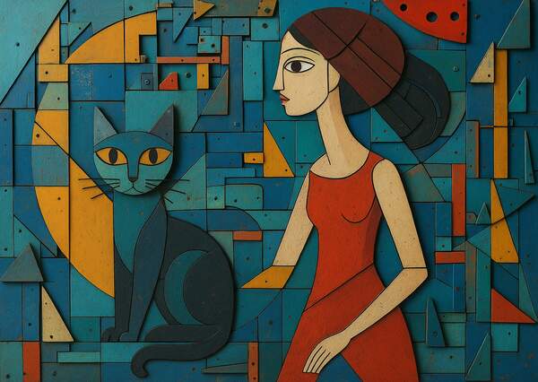 Постер Стрит-арт с девушкой и кошкой