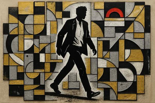 Постер Ассамбляж с идущим мужчиной