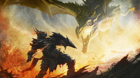 Постер (плакат) the elder scrolls, dragon, warrior
