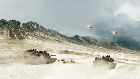 Постер (плакат) battlefield, tanks, mountains