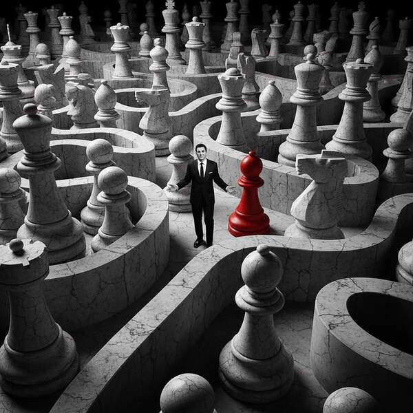 Постер Лабиринт, чб постер с красными элементами