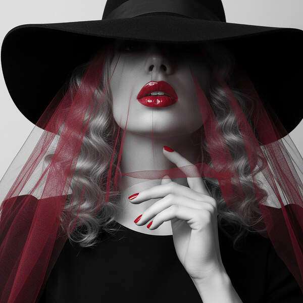 Постер Модель в шляпе, чб постер