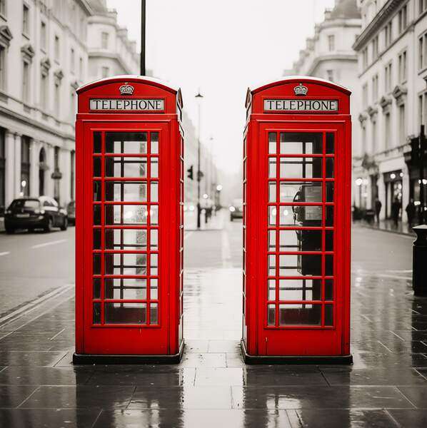 Постер Красные будки, чб постер