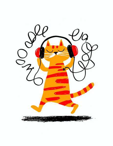 Постер Кот в наушниках, весёлый стиль
