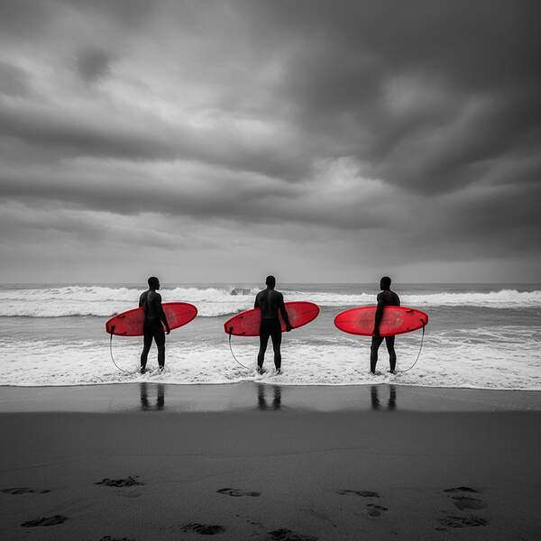 Постер На море, чб постер с красными деталями