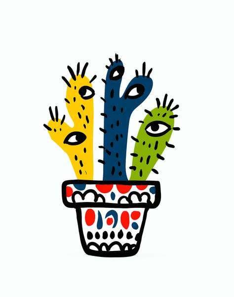 Постер Кактус с глазами, веселая графика