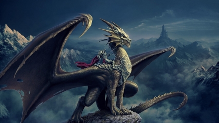 Постер (плакат) Рыцарь на драконе