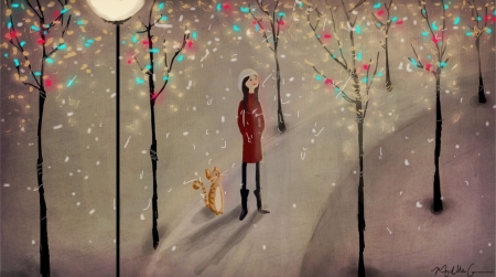 Постер (плакат) Девочка и кот. Поп-арт