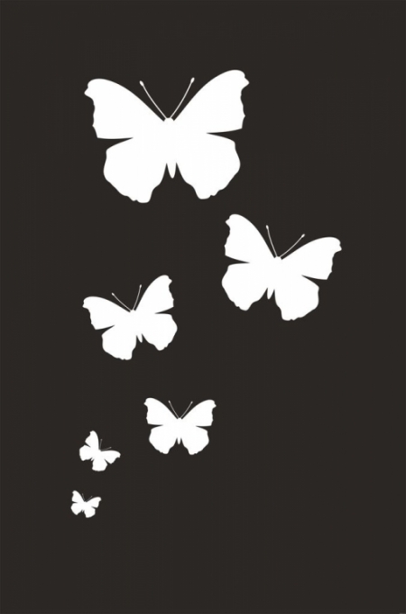 Постер (плакат) Белые бабочки на черном фоне