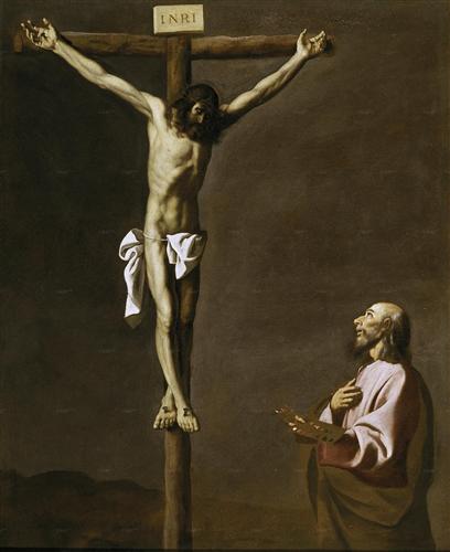 Постер (плакат) Saint Luke as a painter,before christ on the Cross
