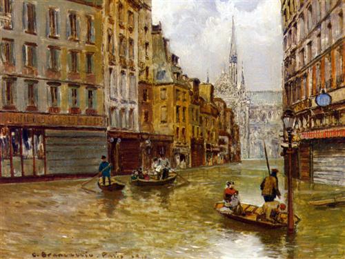 Постер (плакат) Улица в Париже во время наводнения 1910 года  Street in Paris during Flood of 1910