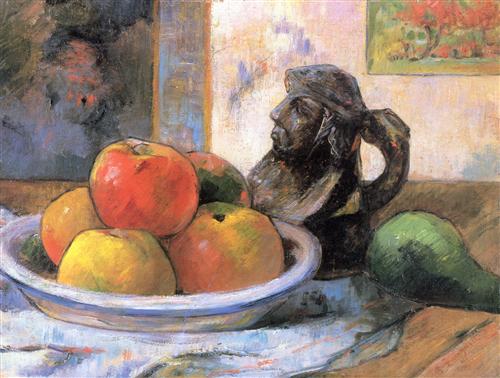 Постер (плакат) Still Life with Apples, a Pear, and a Ceramic Portrait Jug