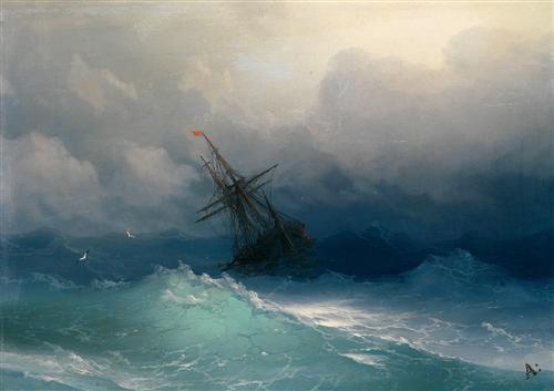 Постер (плакат) Корабль в бушующем море