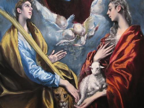 Постер (плакат) Madonna and Child With Saint Martina and Saint Agnes	
