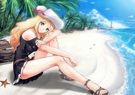 Постер (плакат) Блондинка на пляже (Аниме)
