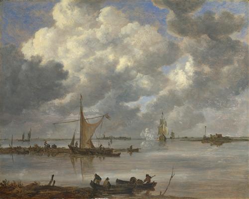 Постер (плакат) An Estuary with Fishing Boats and Two Frigates
