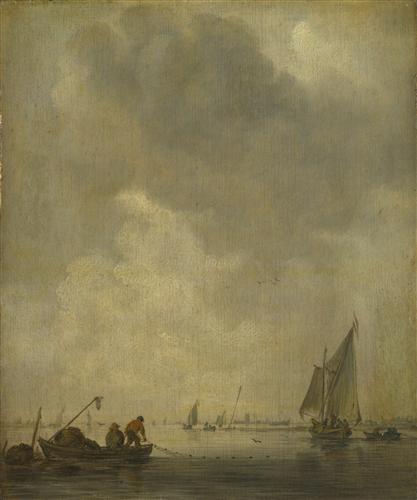 Постер (плакат) A River Scene, with Fishermen laying a Net

