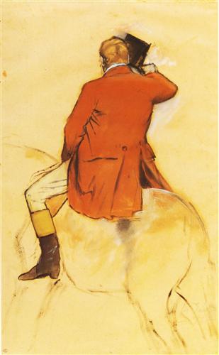 Постер (плакат) Cavalier en Habit rouge  Pinceau et lavis sepia	
