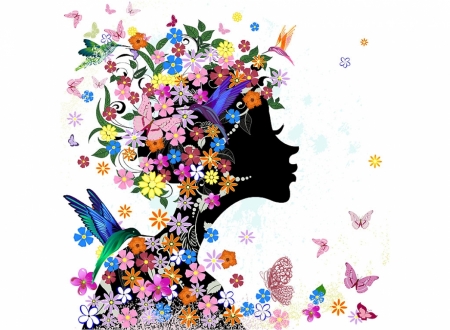 Постер (плакат) Девушка и бабочки