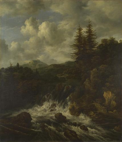 Постер (плакат) A Landscape with a Waterfall and a Castle on a Hill
