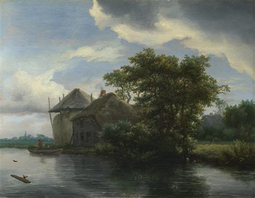 Постер (плакат) A Cottage and a Hayrick by a River
