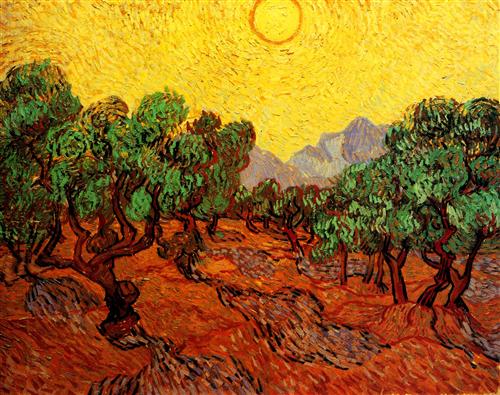 Постер (плакат) Olive Trees with Yellow Sky and Sun
