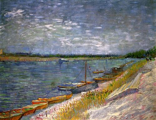 Постер (плакат) View of a River with Rowing Boats
